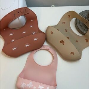 Sun and Rainbow Silicone Bib Set - Pink, Tan, Brown